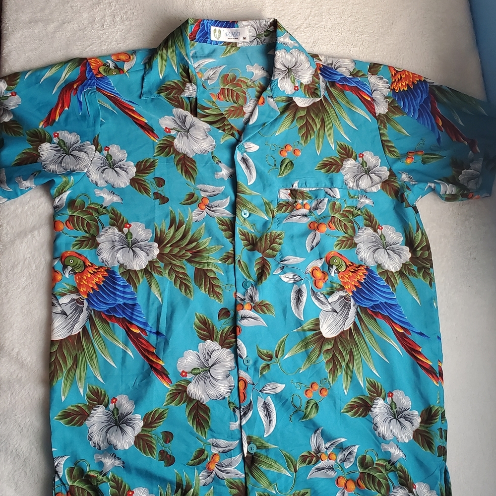 Funky Hawaiian Shirt Parrot Blue